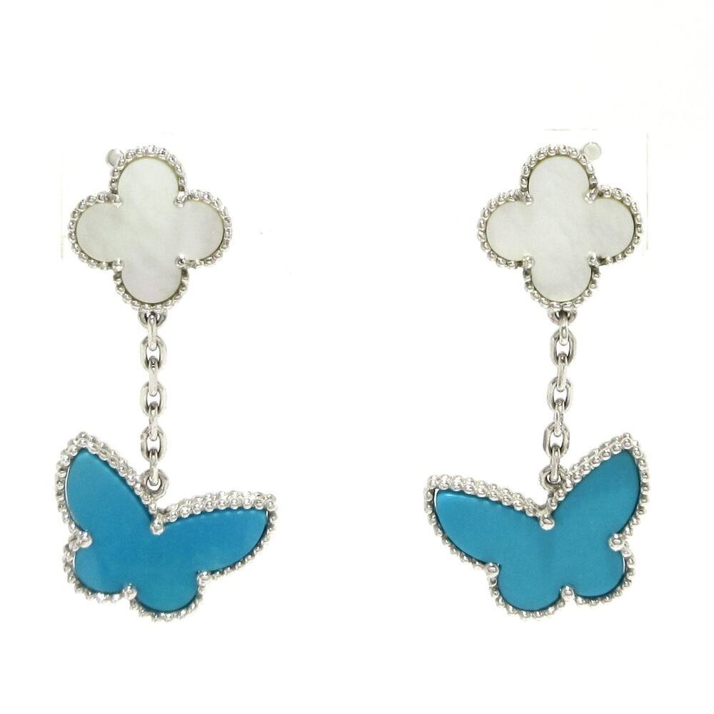 Van Cleef & Arpels Lucky Alhambra Earrings 18K White Gold Turquoise Mother of